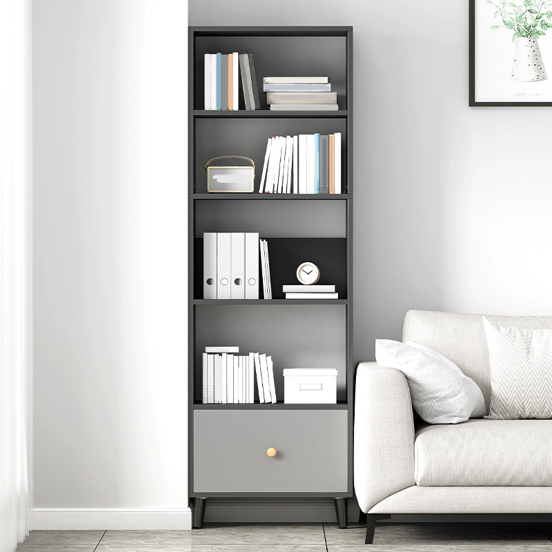 Gray Engineered Wood Bookcase Open Back with Shelves Bookshelf Vertical