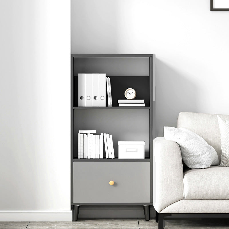 Gray Engineered Wood Bookcase Open Back with Shelves Bookshelf Vertical