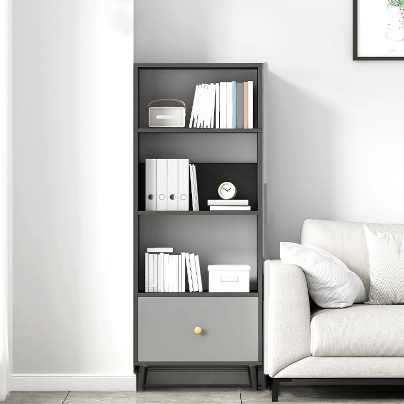 Gray Engineered Wood Bookcase Open Back with Shelves Bookshelf Vertical