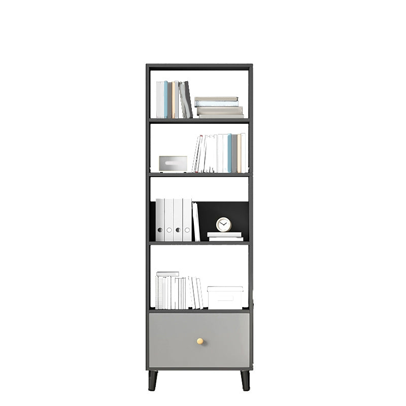 Gray Engineered Wood Bookcase Open Back with Shelves Bookshelf Vertical