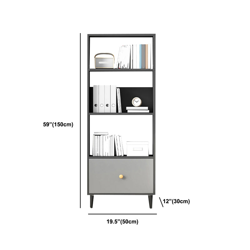 Gray Engineered Wood Bookcase Open Back with Shelves Bookshelf Vertical