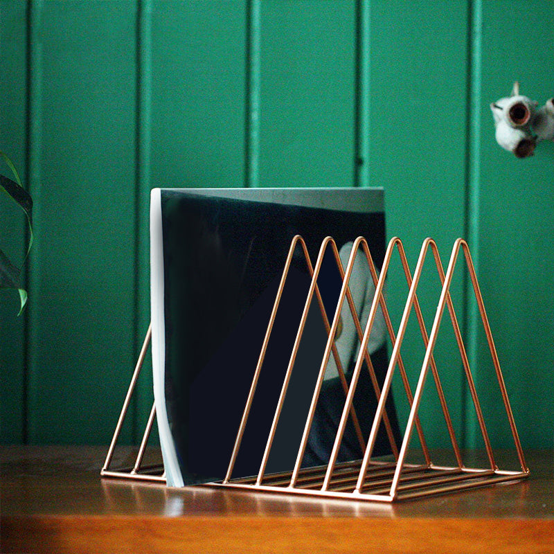 Light Luxury Metal Book Shelf Closed Back Triangle Desktop Bookcase