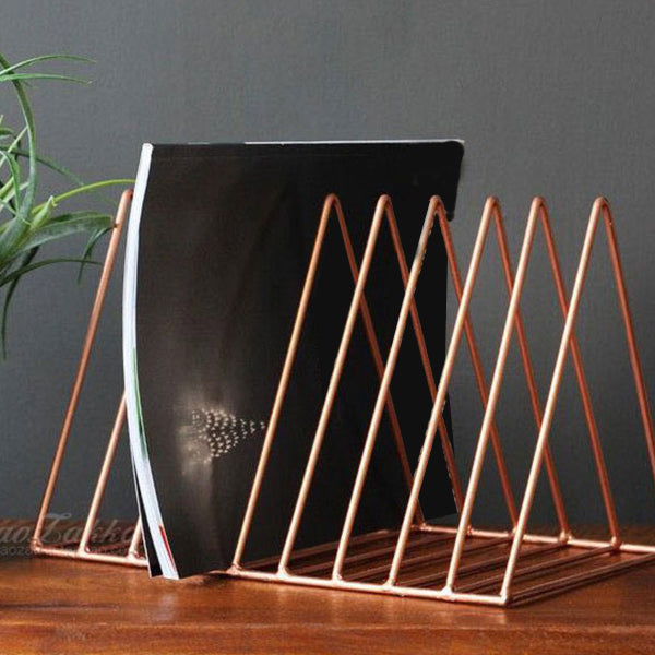 Light Luxury Metal Book Shelf Closed Back Triangle Desktop Bookcase