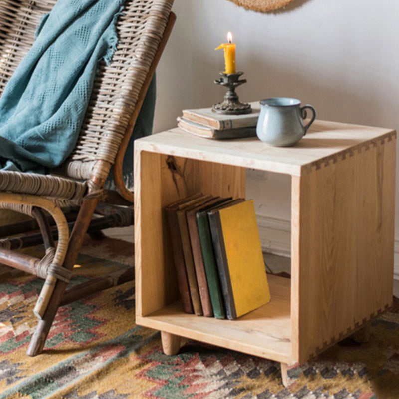 Wooden Night Table Modern Solid Wood Nightstand with Lower Shelf