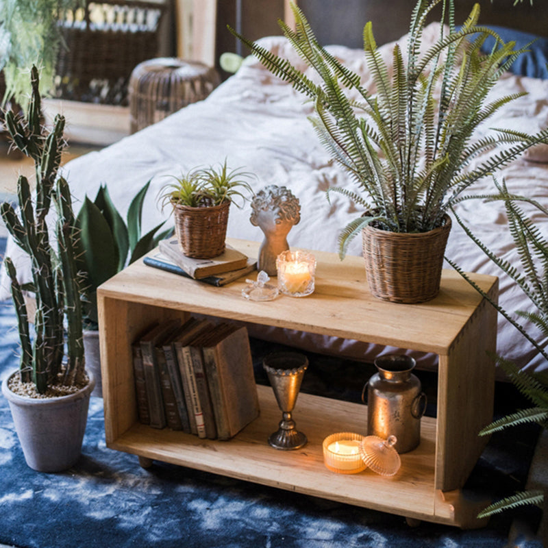 Wooden Night Table Modern Solid Wood Nightstand with Lower Shelf