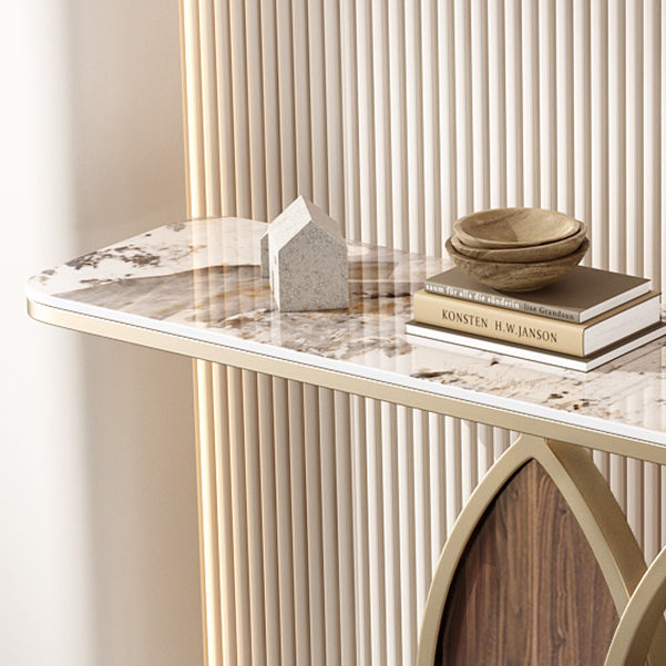 Stone Half Moon Console Table 1-shelf 31.5" Tall Accent Table for Hall