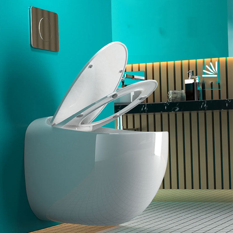 Wall-mounted Round Hanging Toilet Soft-Close Seat Toilet with Glazed Surface