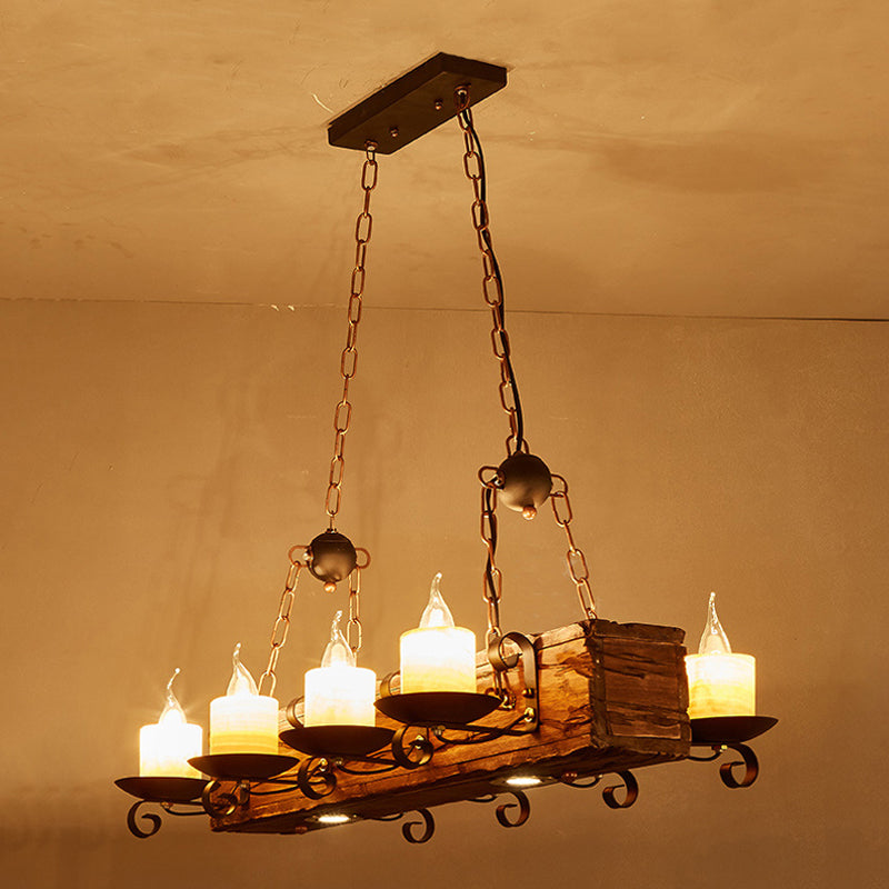 Industrial Ship Shape Island Pendant Lights Wood Multiple-Light Island Pendant