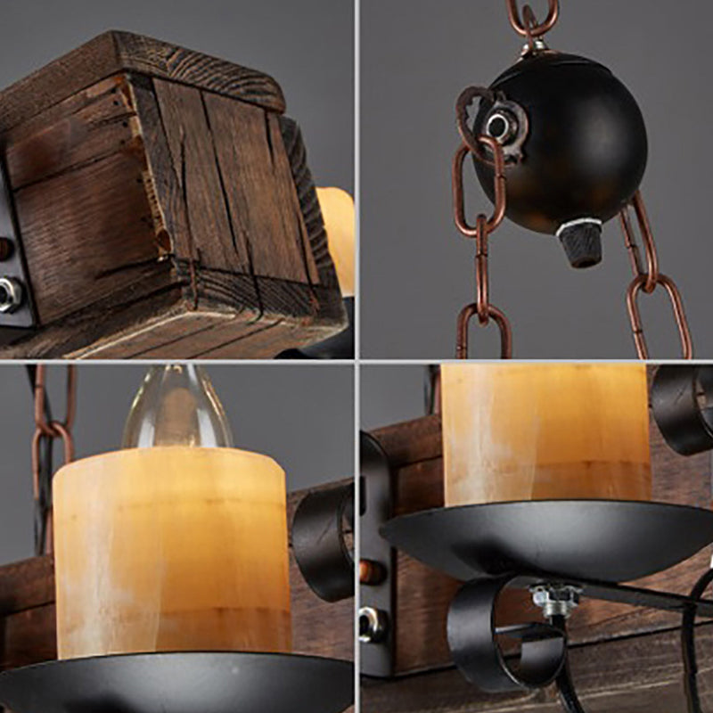 Industrial Ship Shape Island Pendant Lights Wood Multiple-Light Island Pendant
