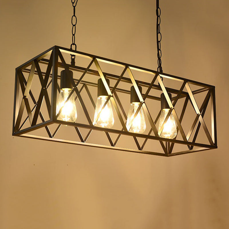 Industrial Rectangular Island Pendant Lights Metal Multiple-Light Island Light Fixtures