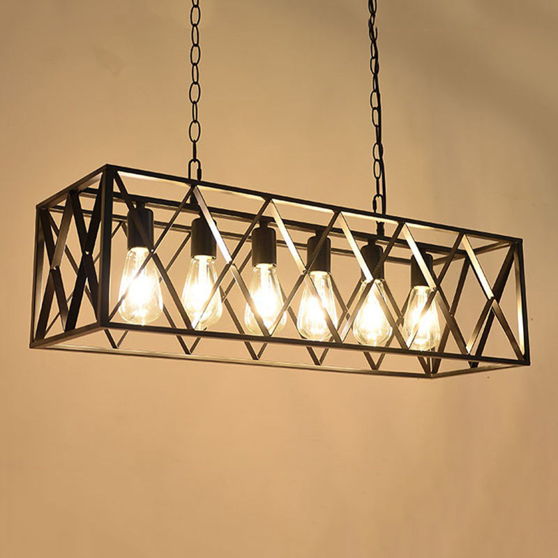Industrial Rectangular Island Pendant Lights Metal Multiple-Light Island Light Fixtures