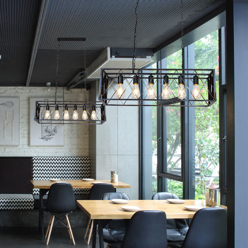 Industrial Rectangular Island Pendant Lights Metal Multiple-Light Island Light Fixtures