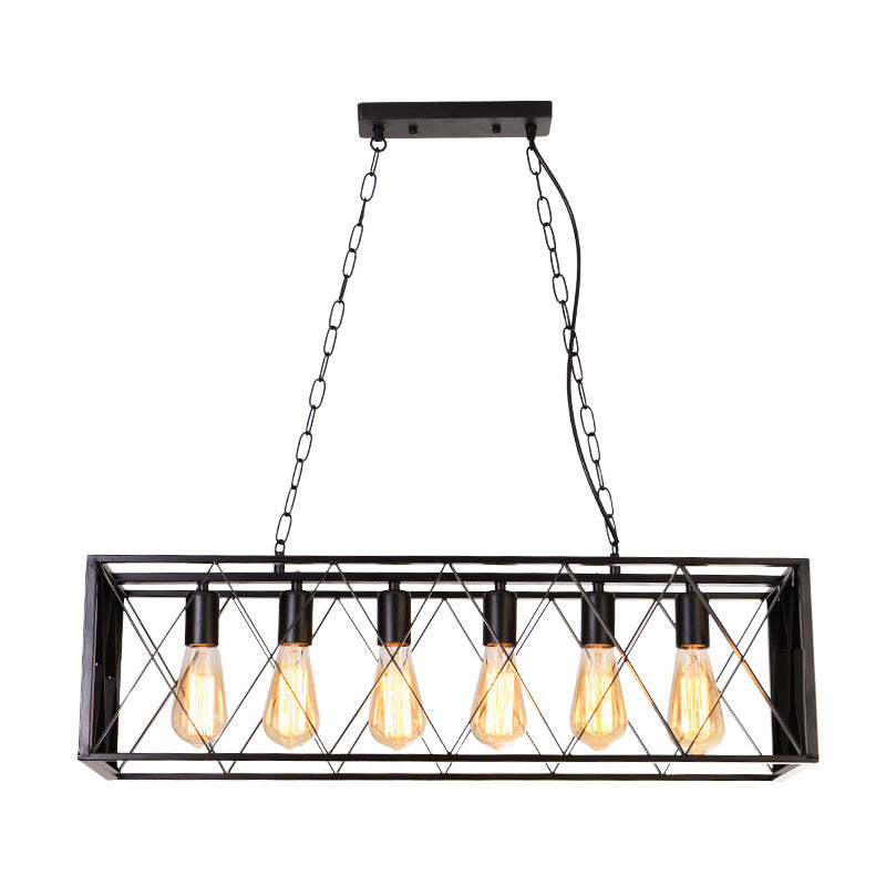 Industrial Rectangular Island Pendant Lights Metal Multiple-Light Island Light Fixtures