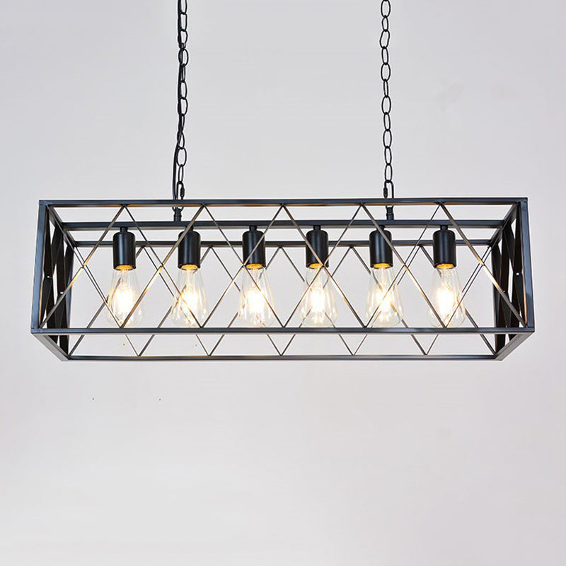 Industrial Rectangular Island Pendant Lights Metal Multiple-Light Island Light Fixtures