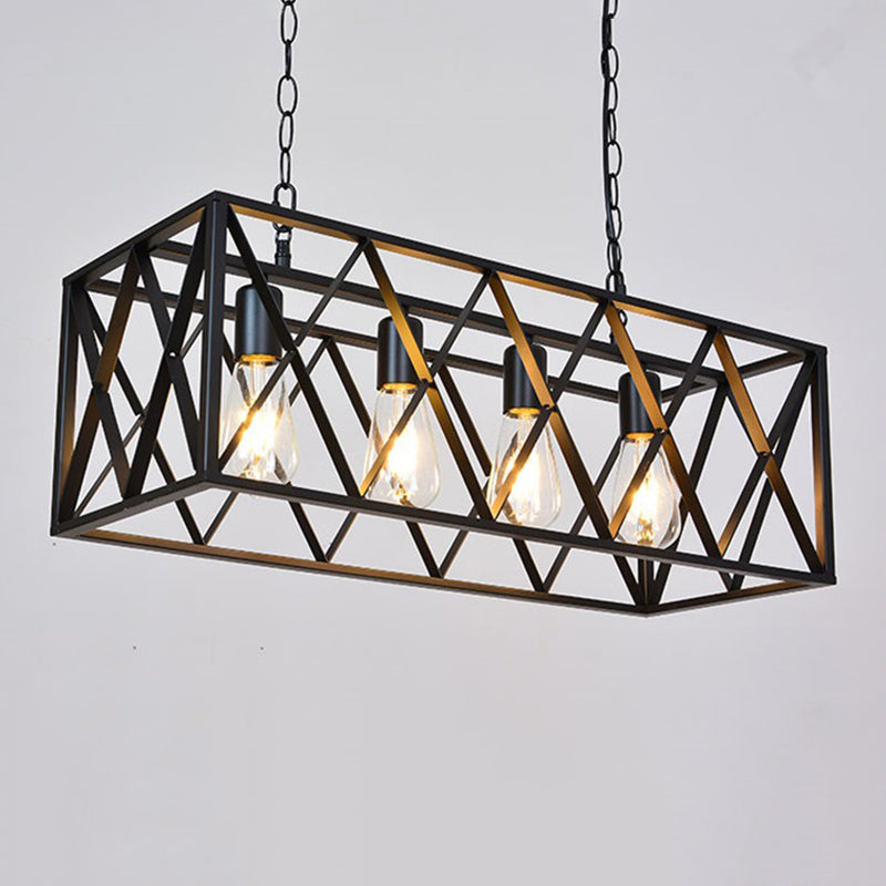 Industrial Rectangular Island Pendant Lights Metal Multiple-Light Island Light Fixtures