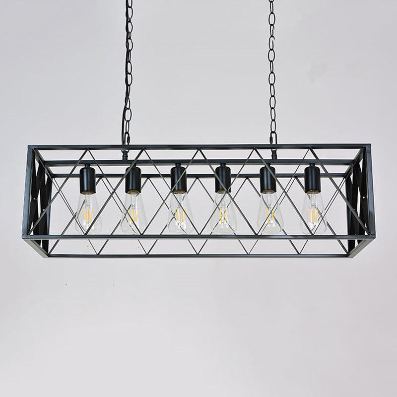 Industrial Rectangular Island Pendant Lights Metal Multiple-Light Island Light Fixtures