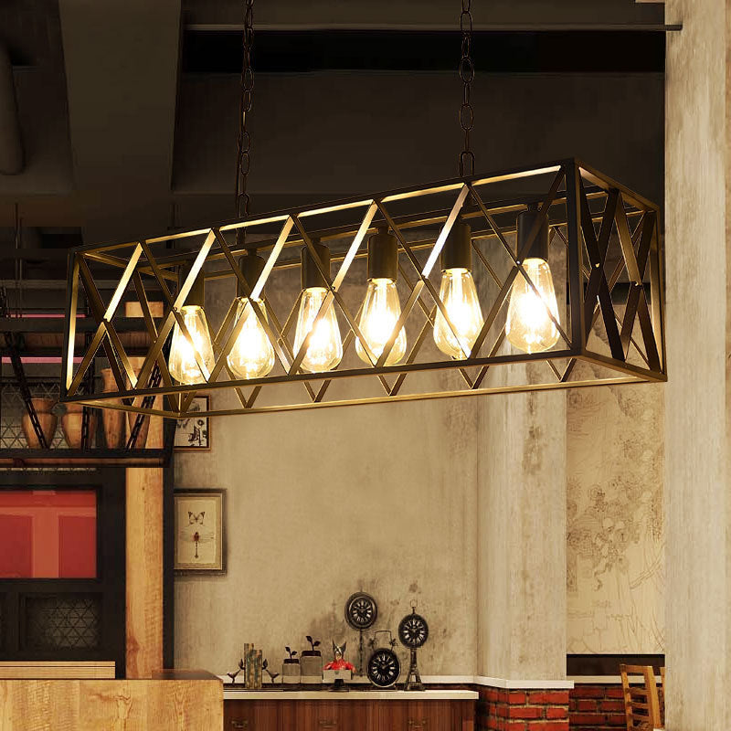 Industrial Rectangular Island Pendant Lights Metal Multiple-Light Island Light Fixtures