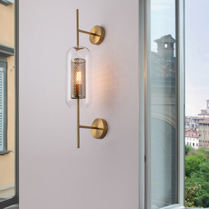 Industrial Style Armed Shape Wall Lamp Glass 1 Light Wall Sconce for Living Room