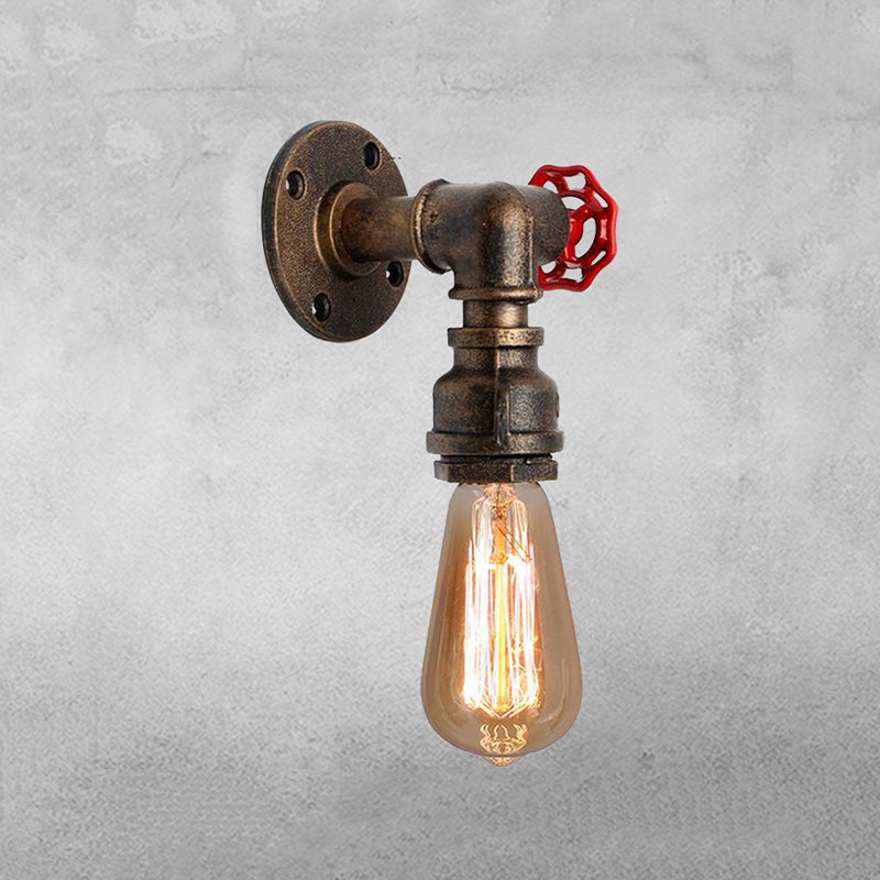 Industrial Water Pipe Sconce Light Fixture Metal 1-Light Sconce Light