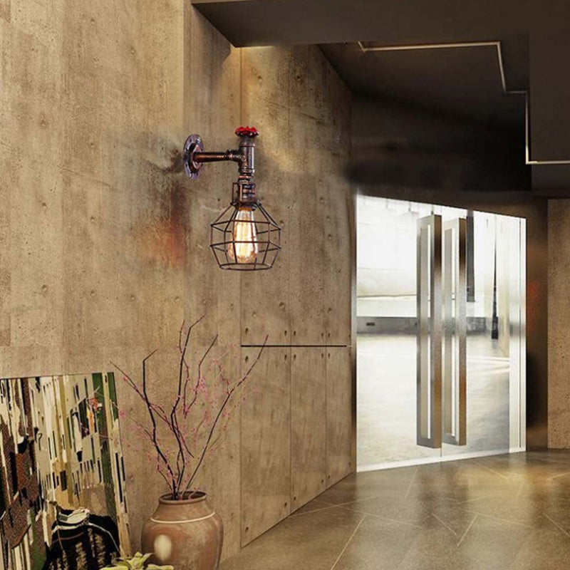 Industrial Geometric Sconce Light Fixture Metal 1-Light Wall Lights