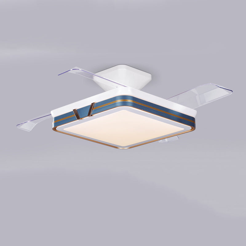 Blue / Gold / Grey LED Ceiling Fan Lighting Acrylic Square Modern Fan Fixture