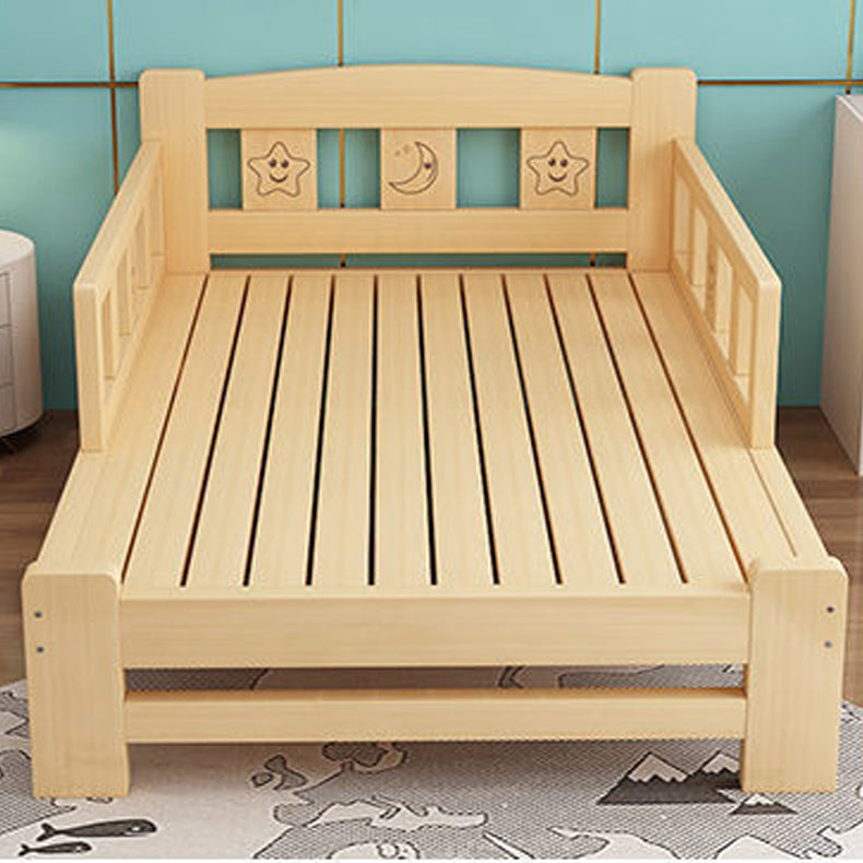 Solid Wood Standard Bed Modern Natural Headboard Bed with Guardrail