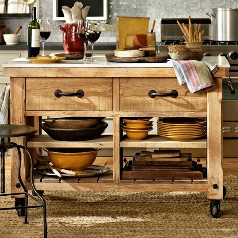 Contemporary Rolling Kitchen Cart Wood Kitchen Island Cart with Towel Rack