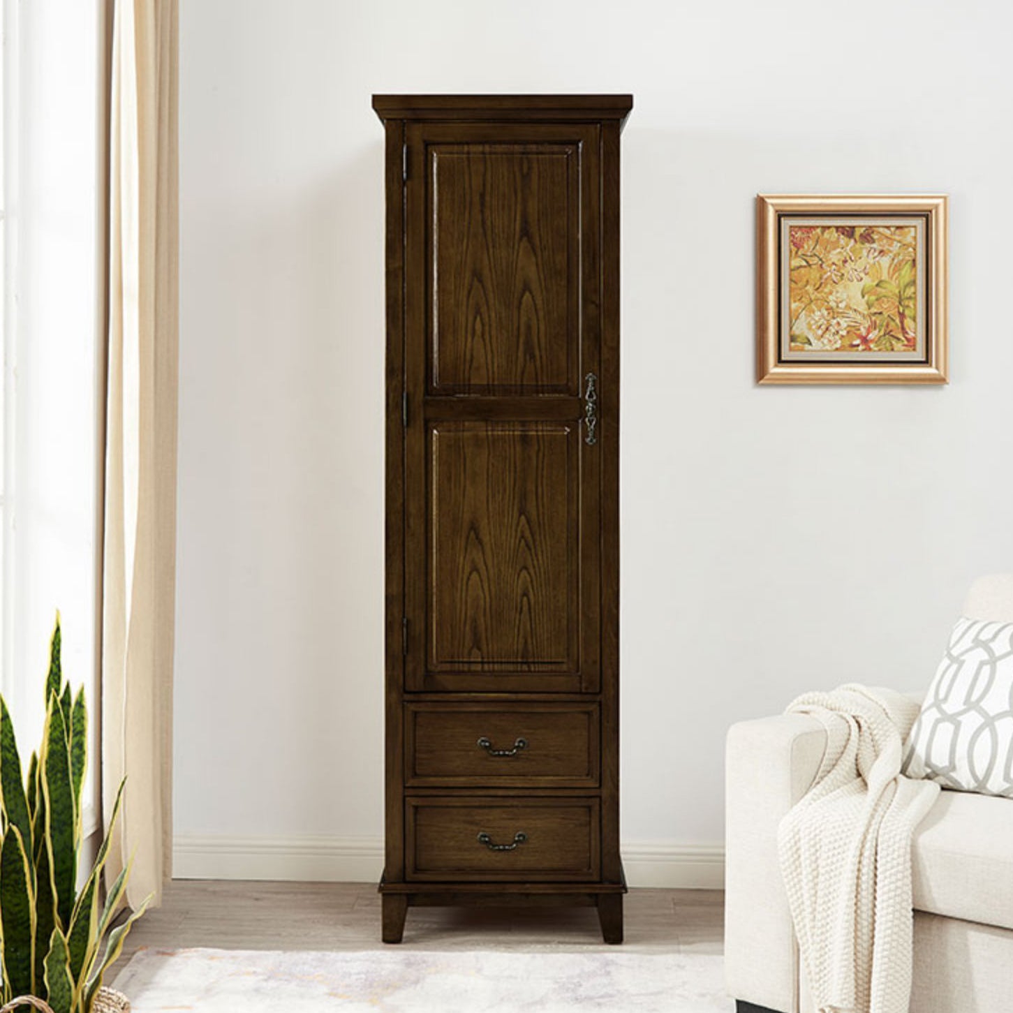 Traditional Rubberwood Armoire for Home Matte Finish Cabinet with Hinged Door