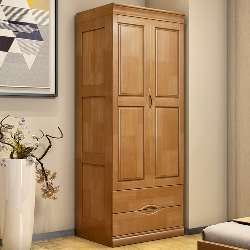 Traditional Rubberwood Wardrobe with Drawers Matte Finish Cabinet for Home