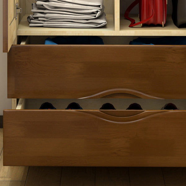 Traditional Rubberwood Wardrobe with Drawers Matte Finish Cabinet for Home