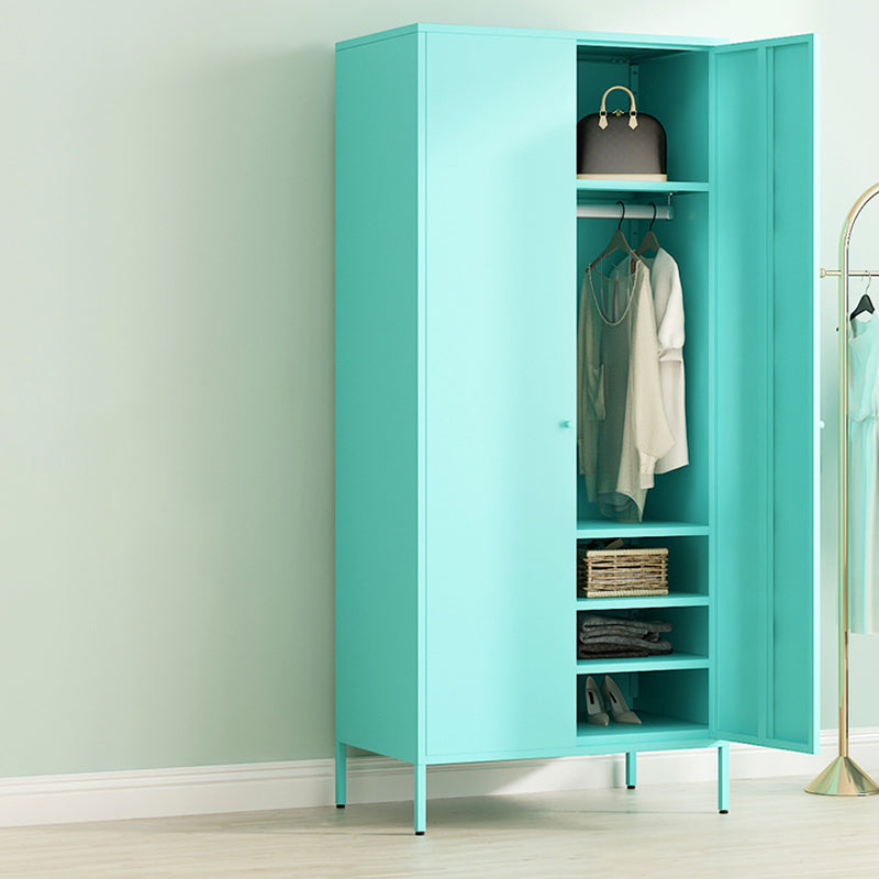 Contemporary Style Metal Wardrobe Adjustable Shelves Wardrobe Closet with Legs