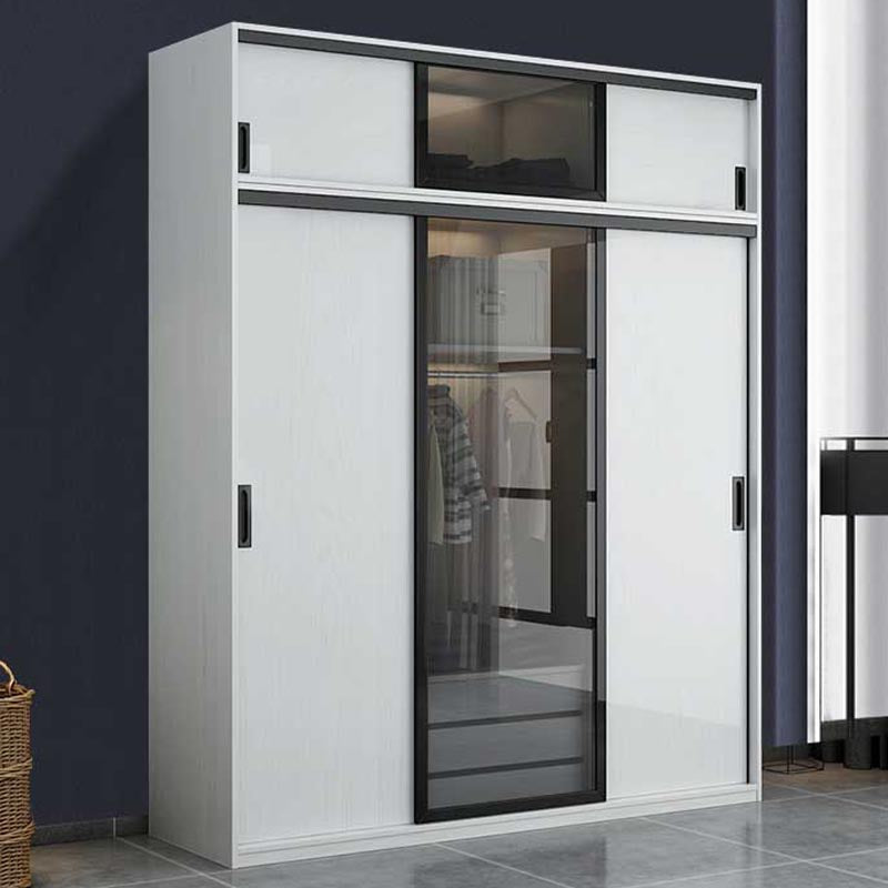 Glass and Engineered Wood Wardrobe Closet White Wardrobe Cabinet