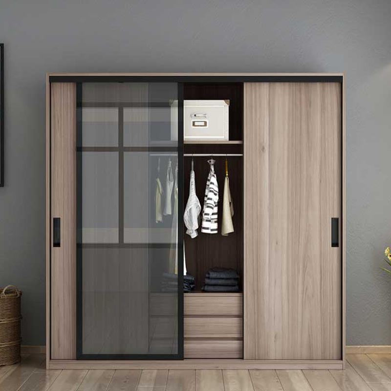 Glass and Engineered Wood Wardrobe Closet White Wardrobe Cabinet