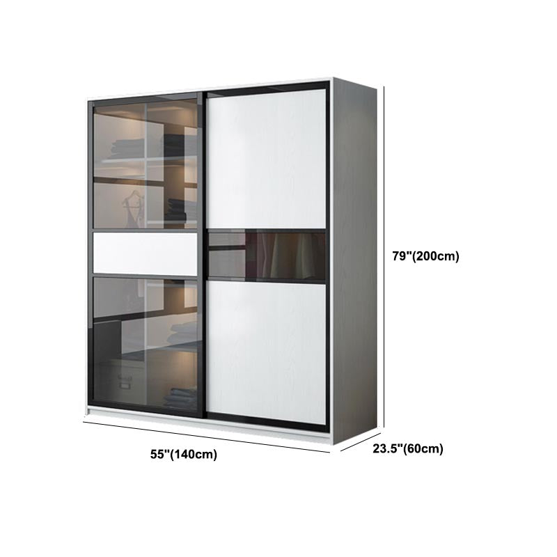 Glass and Engineered Wood Wardrobe Closet White Wardrobe Cabinet
