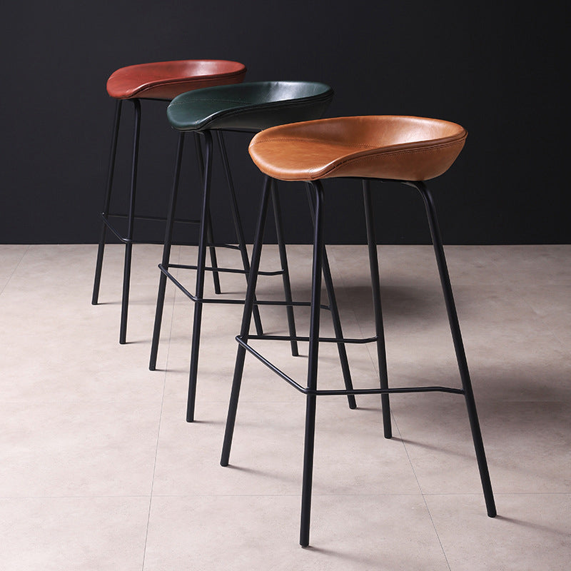 Contemporary Leather Counter Stools Metal Bar Stool for Living Room