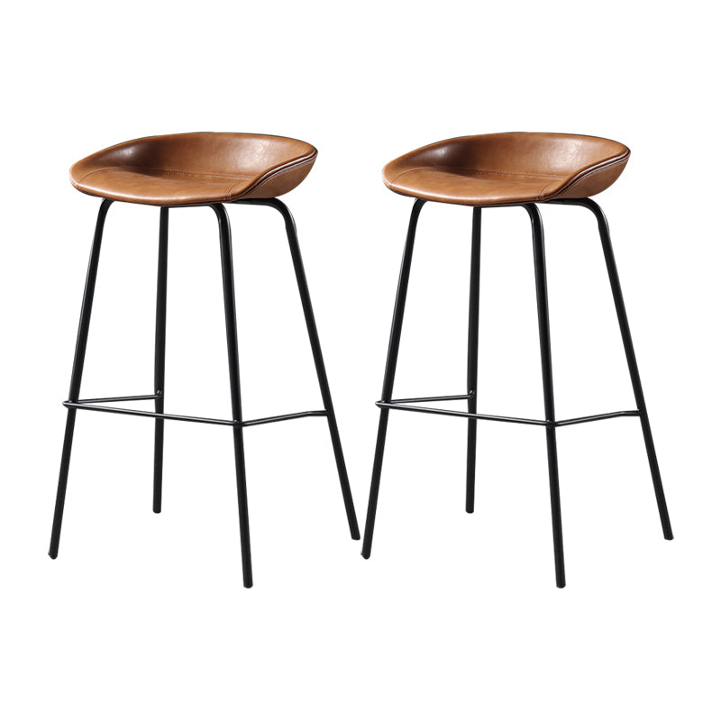 Contemporary Leather Counter Stools Metal Bar Stool for Living Room