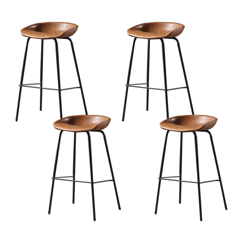 Contemporary Leather Counter Stools Metal Bar Stool for Living Room