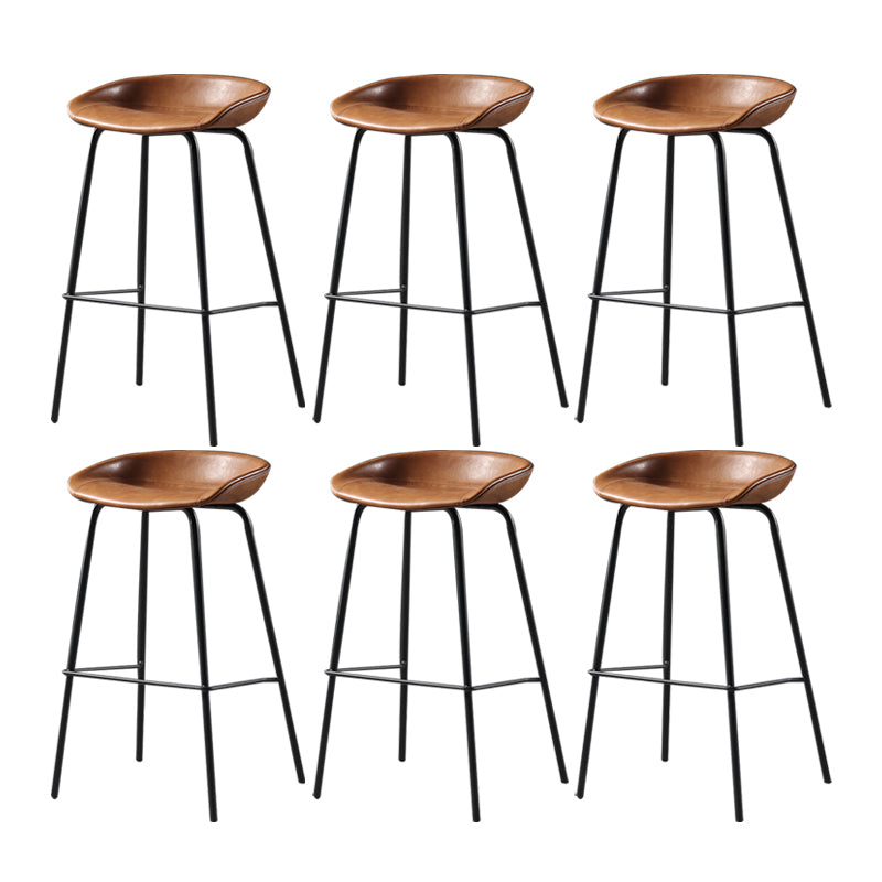 Contemporary Leather Counter Stools Metal Bar Stool for Living Room