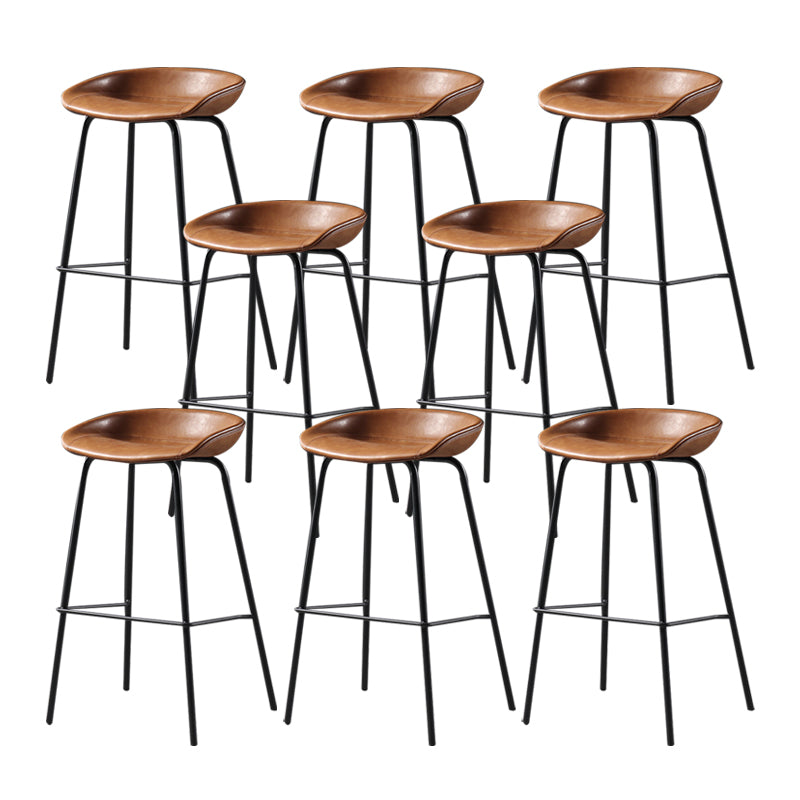 Contemporary Leather Counter Stools Metal Bar Stool for Living Room