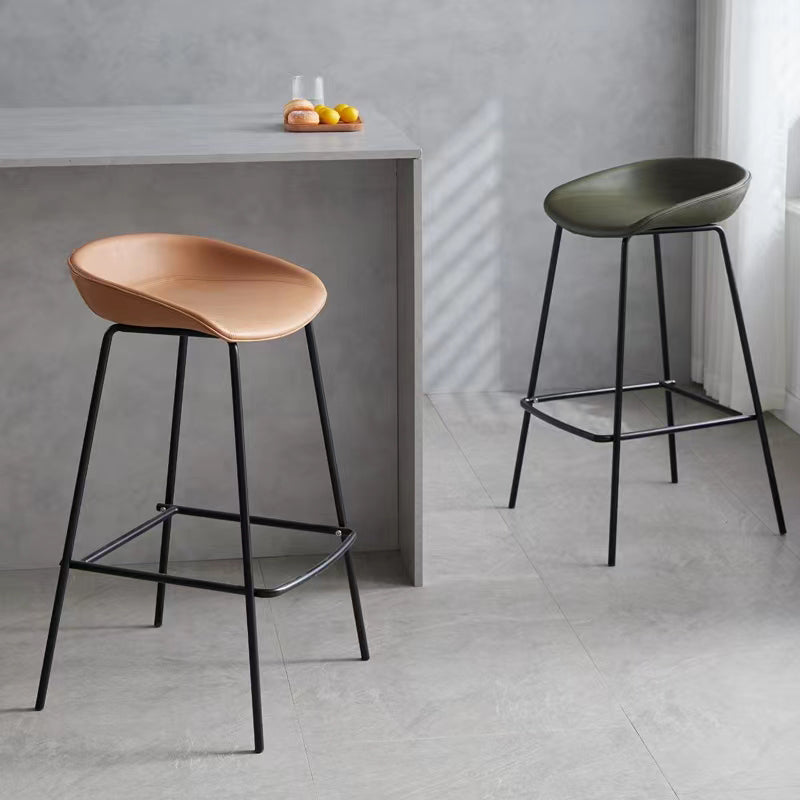 Contemporary Leather Counter Stools Metal Bar Stool for Living Room