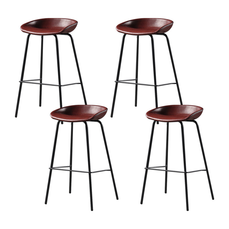 Contemporary Leather Counter Stools Metal Bar Stool for Living Room