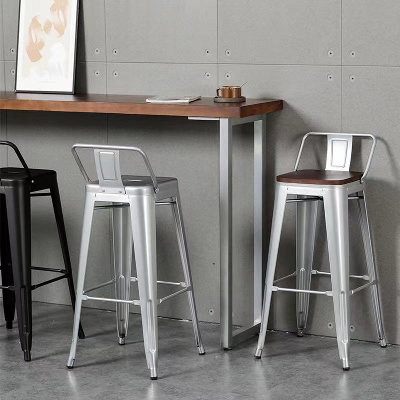 Footrest Backrest Counter-height Stool Industrial Wood and Metal Counter Chair in Silver