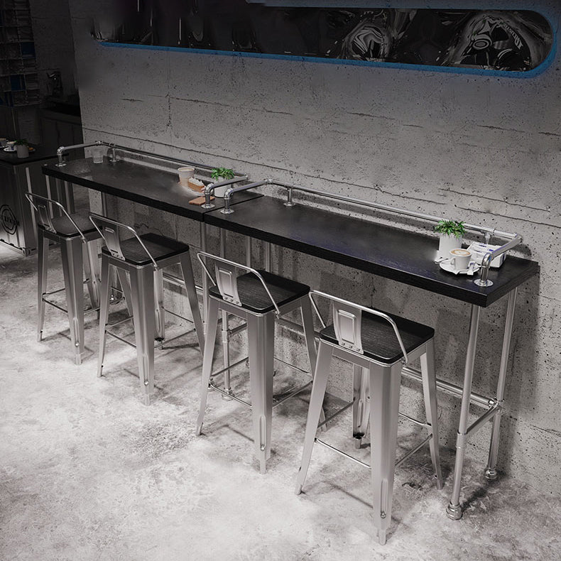 Footrest Backrest Counter-height Stool Industrial Wood and Metal Counter Chair in Silver