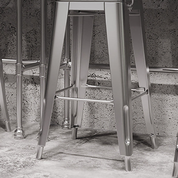 Footrest Backrest Counter-height Stool Industrial Wood and Metal Counter Chair in Silver