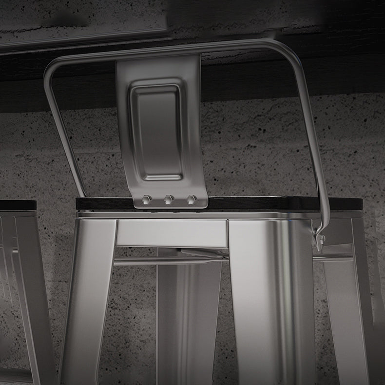 Footrest Backrest Counter-height Stool Industrial Wood and Metal Counter Chair in Silver