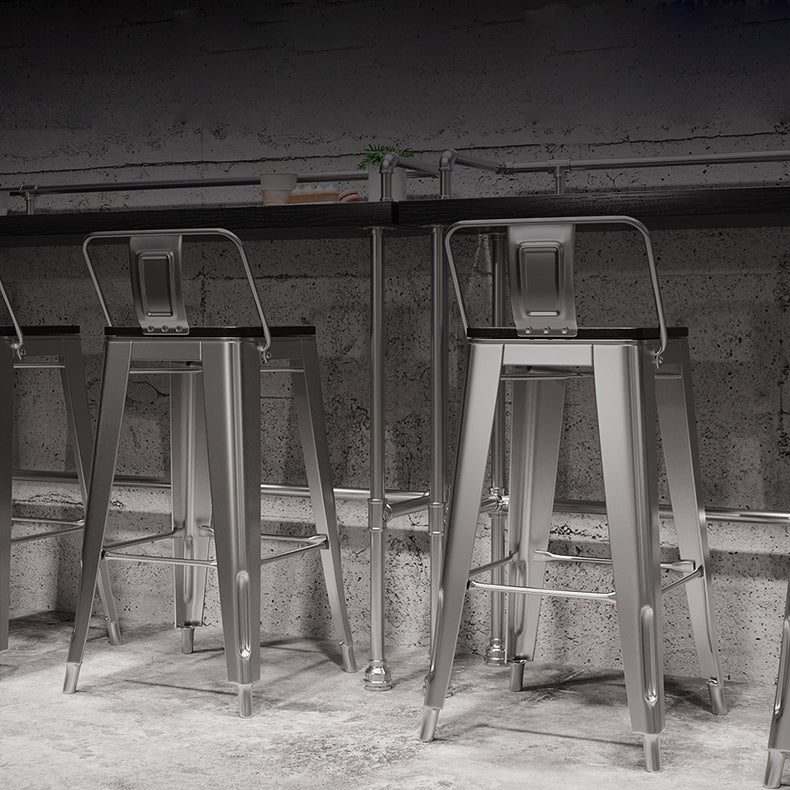 Footrest Backrest Counter-height Stool Industrial Wood and Metal Counter Chair in Silver