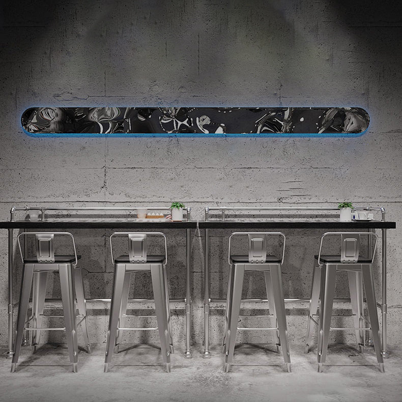 Footrest Backrest Counter-height Stool Industrial Wood and Metal Counter Chair in Silver