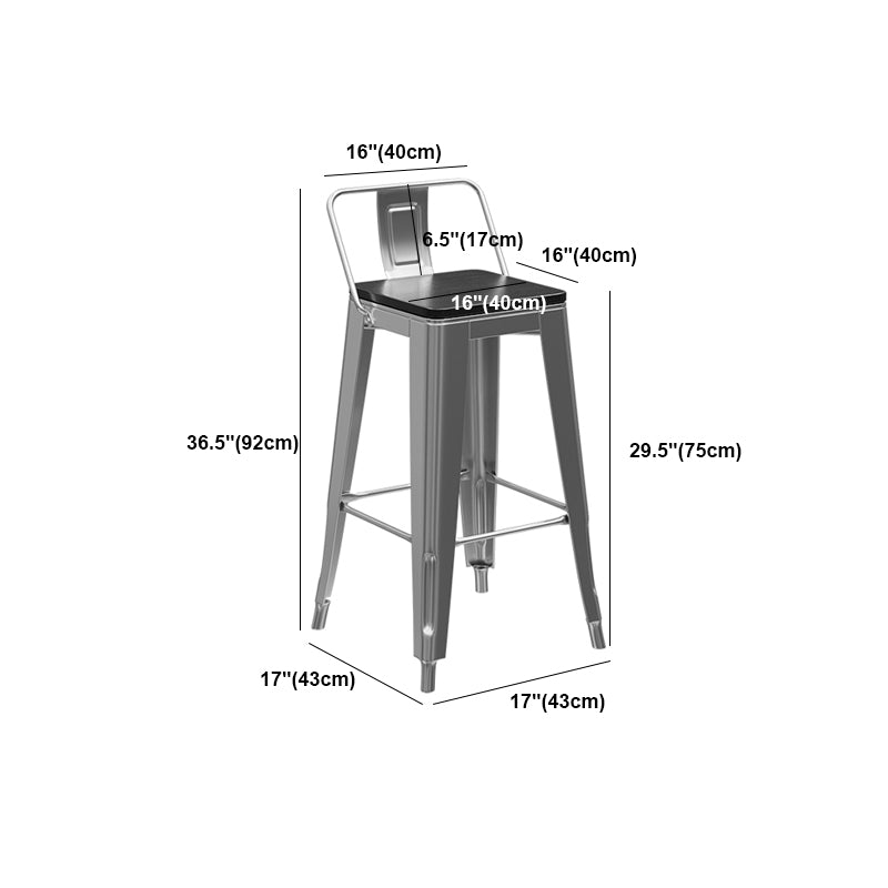 Footrest Backrest Counter-height Stool Industrial Wood and Metal Counter Chair in Silver