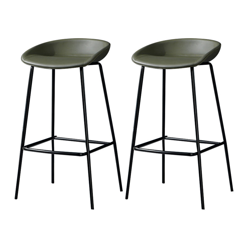 Modern Leather Counter Bar Stool Black Base Footrest Low Back Counter Stool