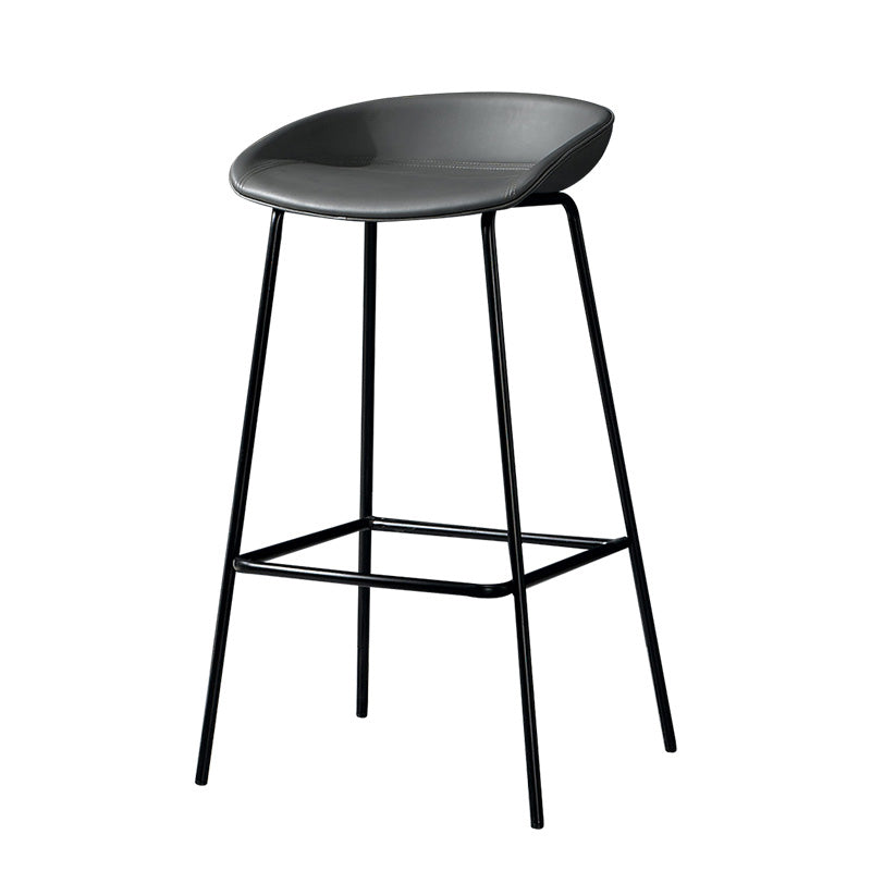 Modern Leather Counter Bar Stool Black Base Footrest Low Back Counter Stool